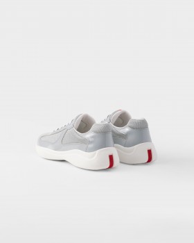 Prada Patent Leather And Technical Fabric Prada America's Cup Sneakers Pearl / Silver