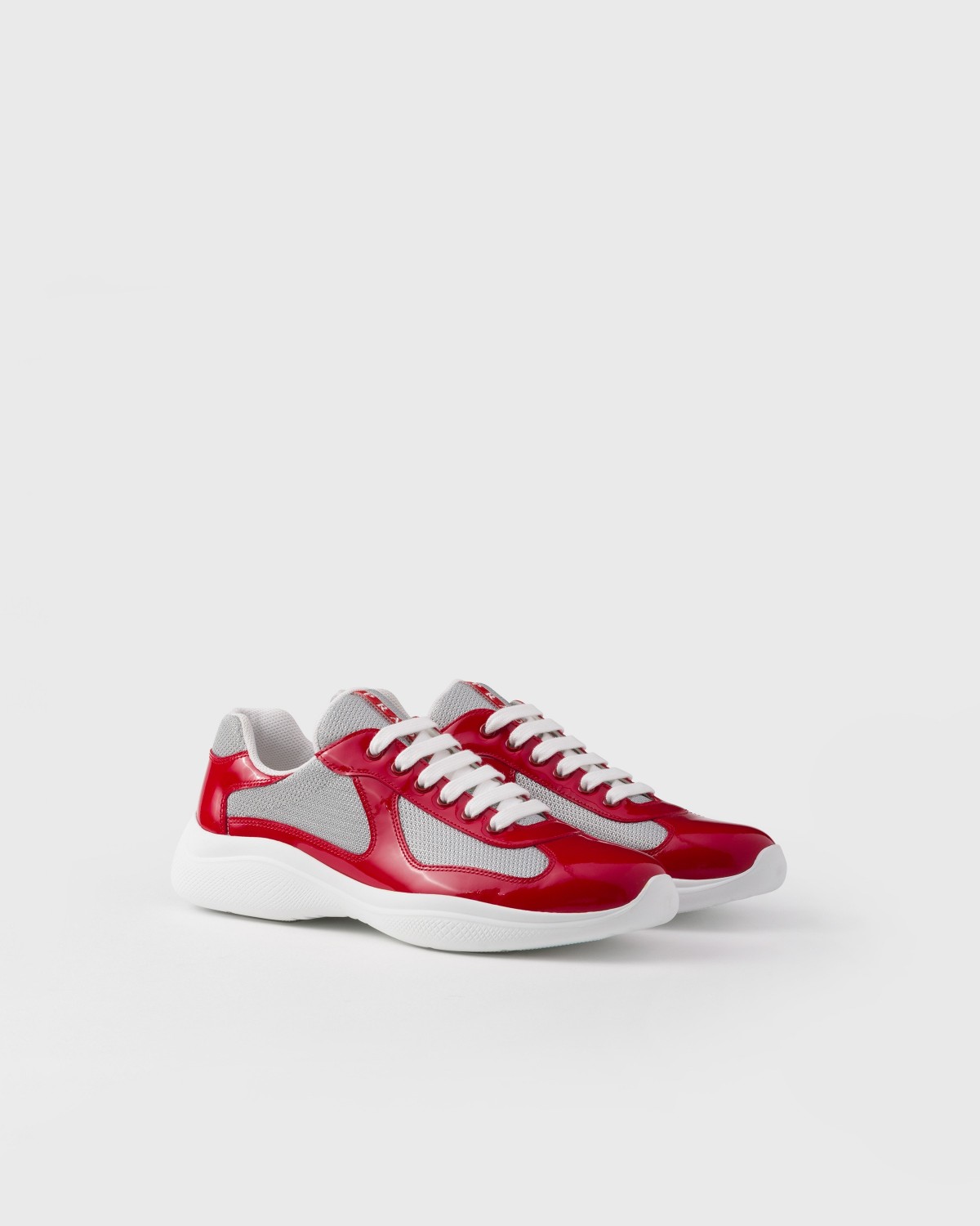 Prada Patent Leather And Technical Fabric Prada America's Cup Sneakers Red/Silver