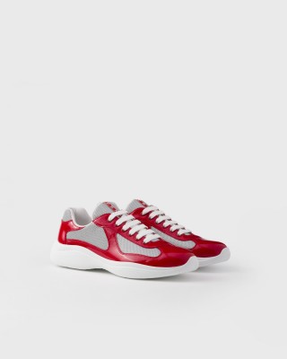 Prada Patent Leather And Technical Fabric Prada America's Cup Sneakers Red/Silver