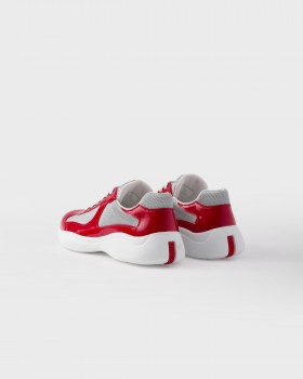 Prada Patent Leather And Technical Fabric Prada America's Cup Sneakers Red/Silver