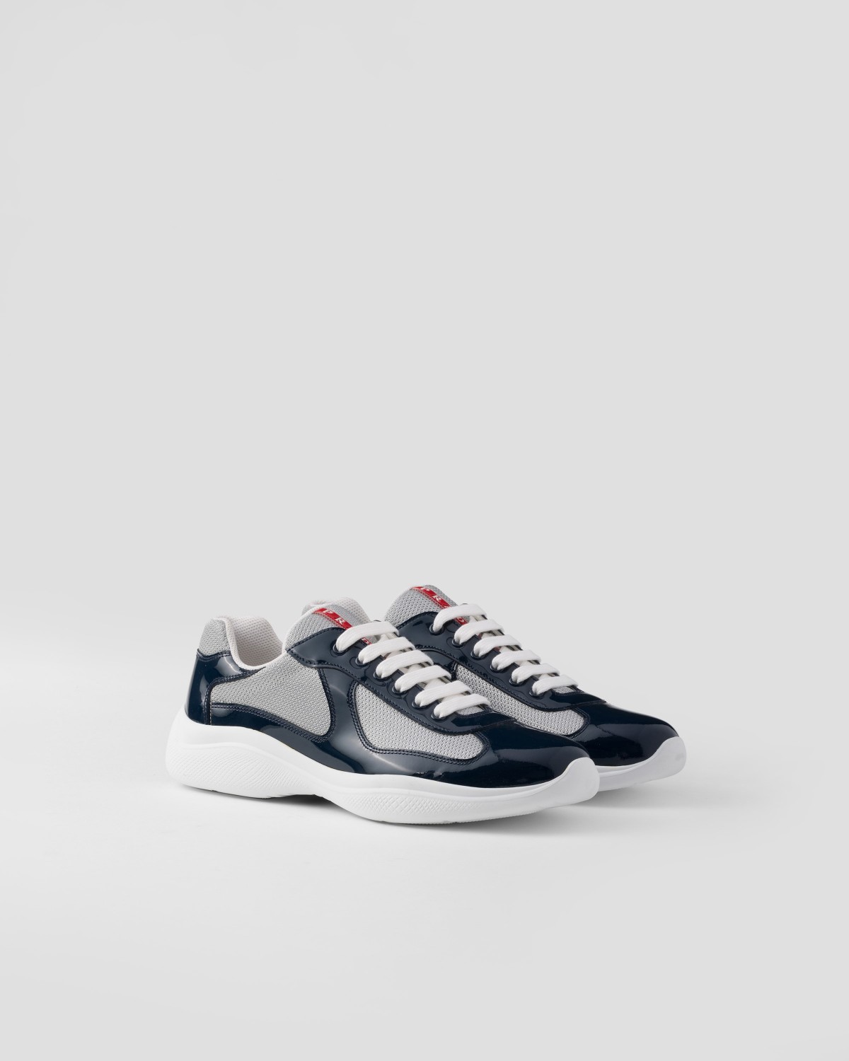 Prada Patent Leather And Technical Fabric Prada America's Cup Sneakers Royal Blue/Silver