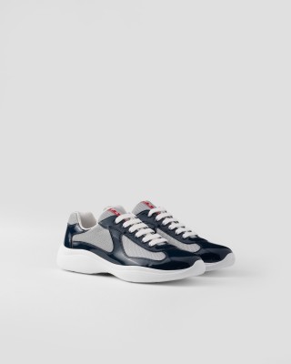 Prada Patent Leather And Technical Fabric Prada America's Cup Sneakers Royal Blue/Silver