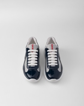 Prada Patent Leather And Technical Fabric Prada America's Cup Sneakers Royal Blue/Silver