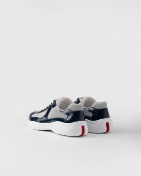 Prada Patent Leather And Technical Fabric Prada America's Cup Sneakers Royal Blue/Silver