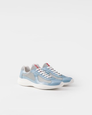 Prada Patent Leather And Technical Fabric Prada America's Cup Sneakers Silver/Celeste