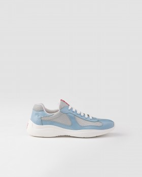 Prada Patent Leather And Technical Fabric Prada America's Cup Sneakers Silver/Celeste