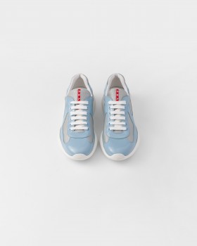 Prada Patent Leather And Technical Fabric Prada America's Cup Sneakers Silver/Celeste