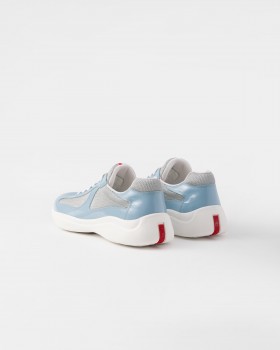 Prada Patent Leather And Technical Fabric Prada America's Cup Sneakers Silver/Celeste