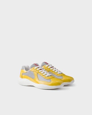 Prada Patent Leather And Technical Fabric Prada America's Cup Sneakers Sunny Yellow/Silver