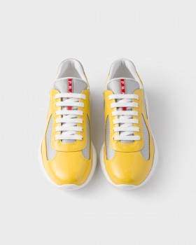 Prada Patent Leather And Technical Fabric Prada America's Cup Sneakers Sunny Yellow/Silver