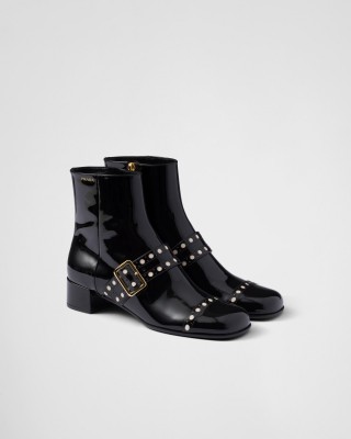Prada Patent Leather Ankle Boots Black