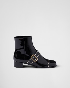Prada Patent Leather Ankle Boots Black