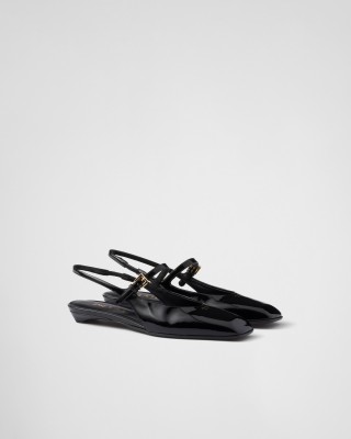 Prada Patent Leather Slingback Ballerinas Black