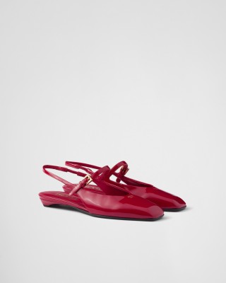 Prada Patent Leather Slingback Ballerinas Cherry Red