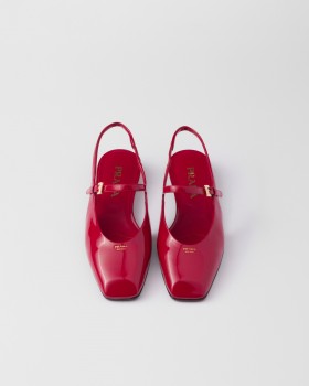 Prada Patent Leather Slingback Ballerinas Cherry Red