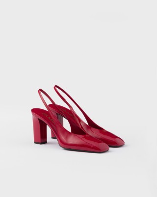 Prada Patent Leather Slingback Pumps Cherry Red