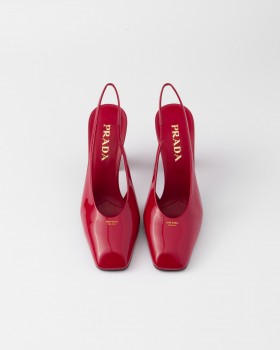 Prada Patent Leather Slingback Pumps Cherry Red