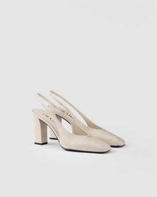 Prada Patent Leather Slingback Pumps Ivory