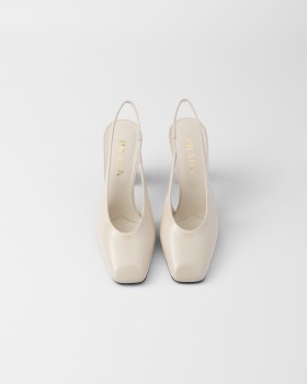 Prada Patent Leather Slingback Pumps Ivory