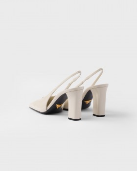 Prada Patent Leather Slingback Pumps Ivory