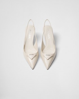 Prada Patent Leather Slingback Pumps Ivory