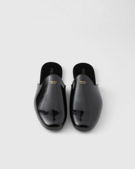 Prada Patent Leather Slippers Black