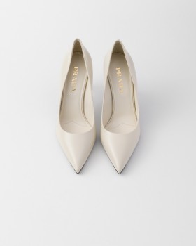 Prada Patent Saffiano Leather Pumps Ivory