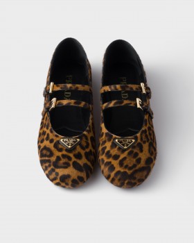 Prada Printed Leather Ballerinas Honey