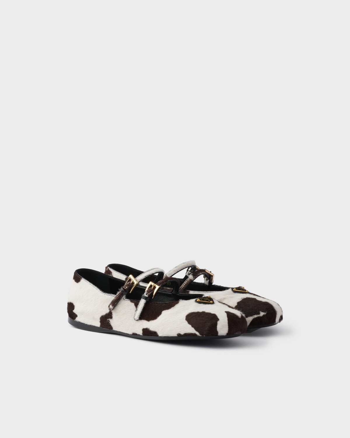 Prada Printed Leather Ballerinas WHITE/DARK BROWN