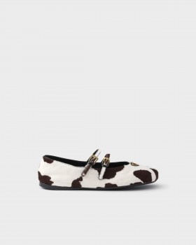 Prada Printed Leather Ballerinas WHITE/DARK BROWN