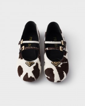 Prada Printed Leather Ballerinas WHITE/DARK BROWN