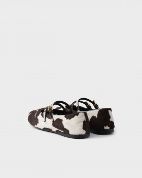 Prada Printed Leather Ballerinas WHITE/DARK BROWN