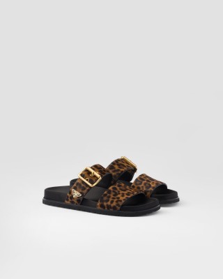 Prada Printed Leather Slides Honey