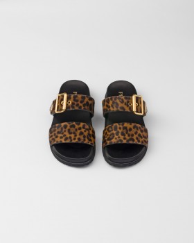 Prada Printed Leather Slides Honey