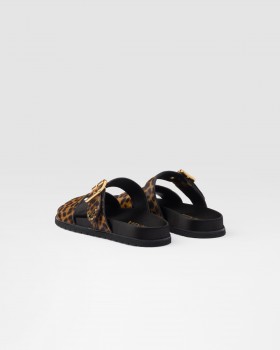 Prada Printed Leather Slides Honey