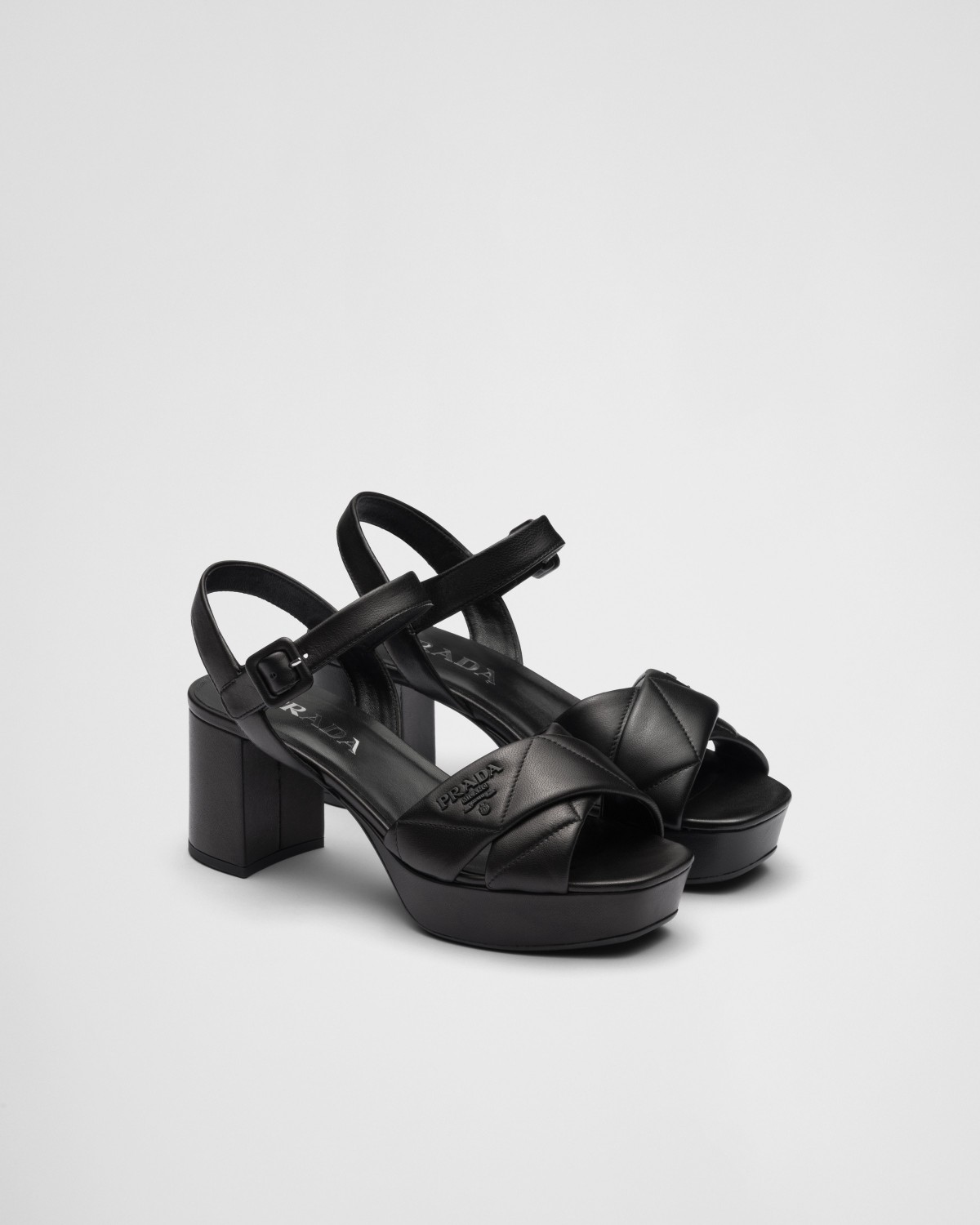 Prada Quilted Nappa Leather Platform Sandals Black