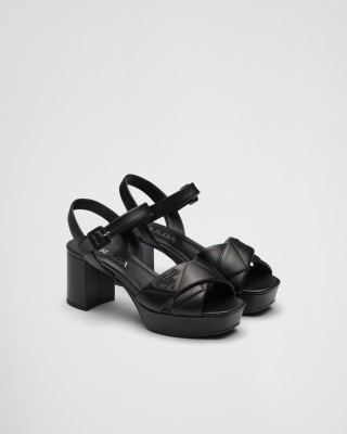Prada Quilted Nappa Leather Platform Sandals Black