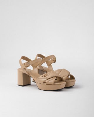 Prada Quilted Nappa Leather Platform Sandals Sand Beige