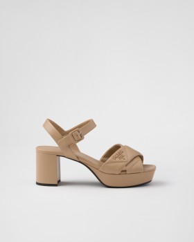 Prada Quilted Nappa Leather Platform Sandals Sand Beige
