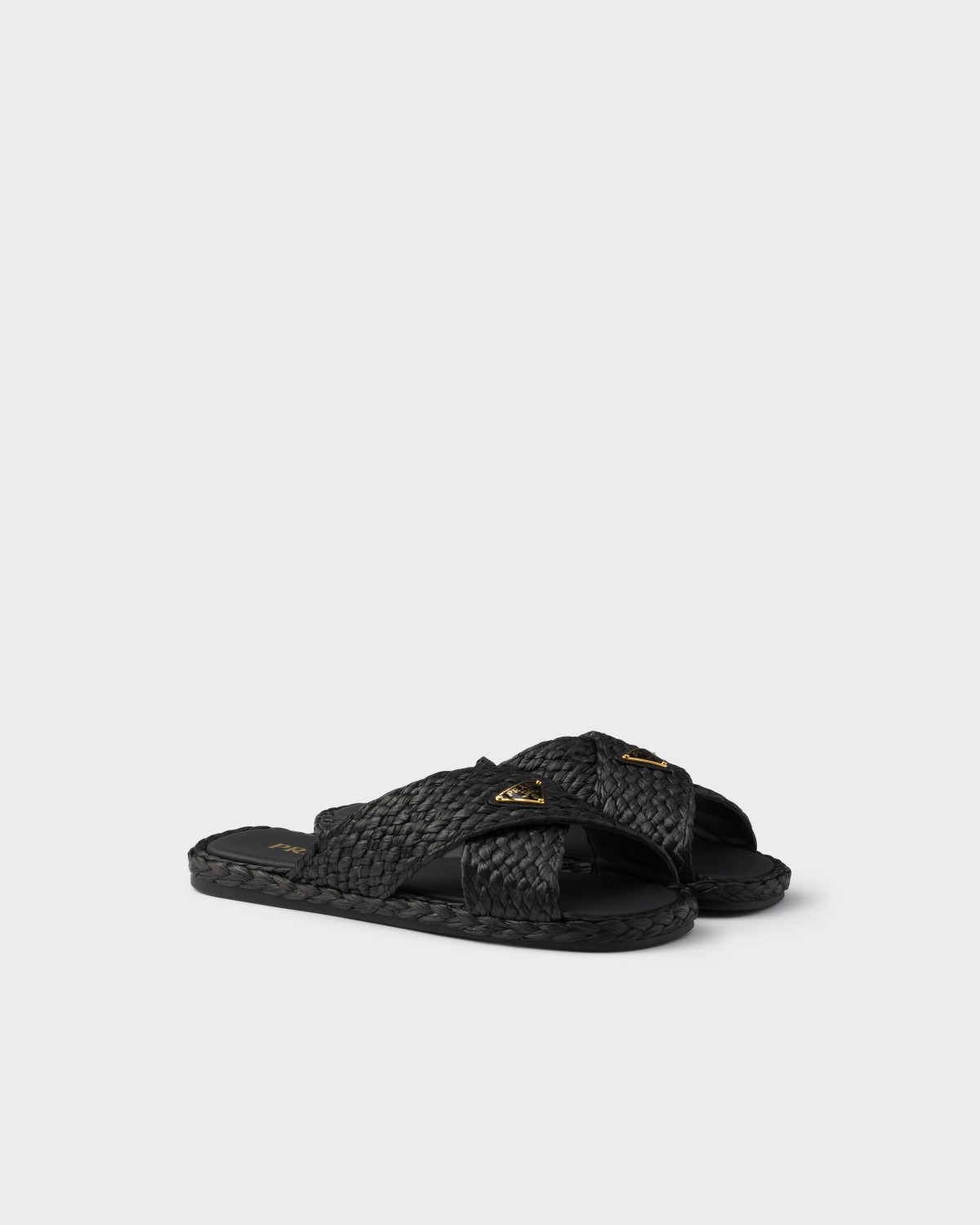 Prada Raffia Crisscross Slides Black