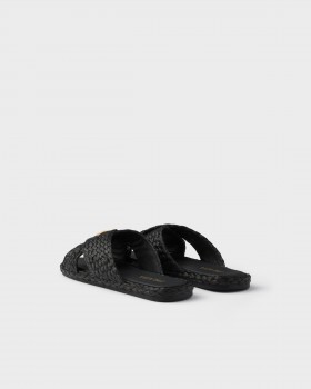 Prada Raffia Crisscross Slides Black
