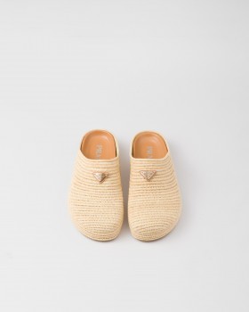 Prada Raffia Mules Natural