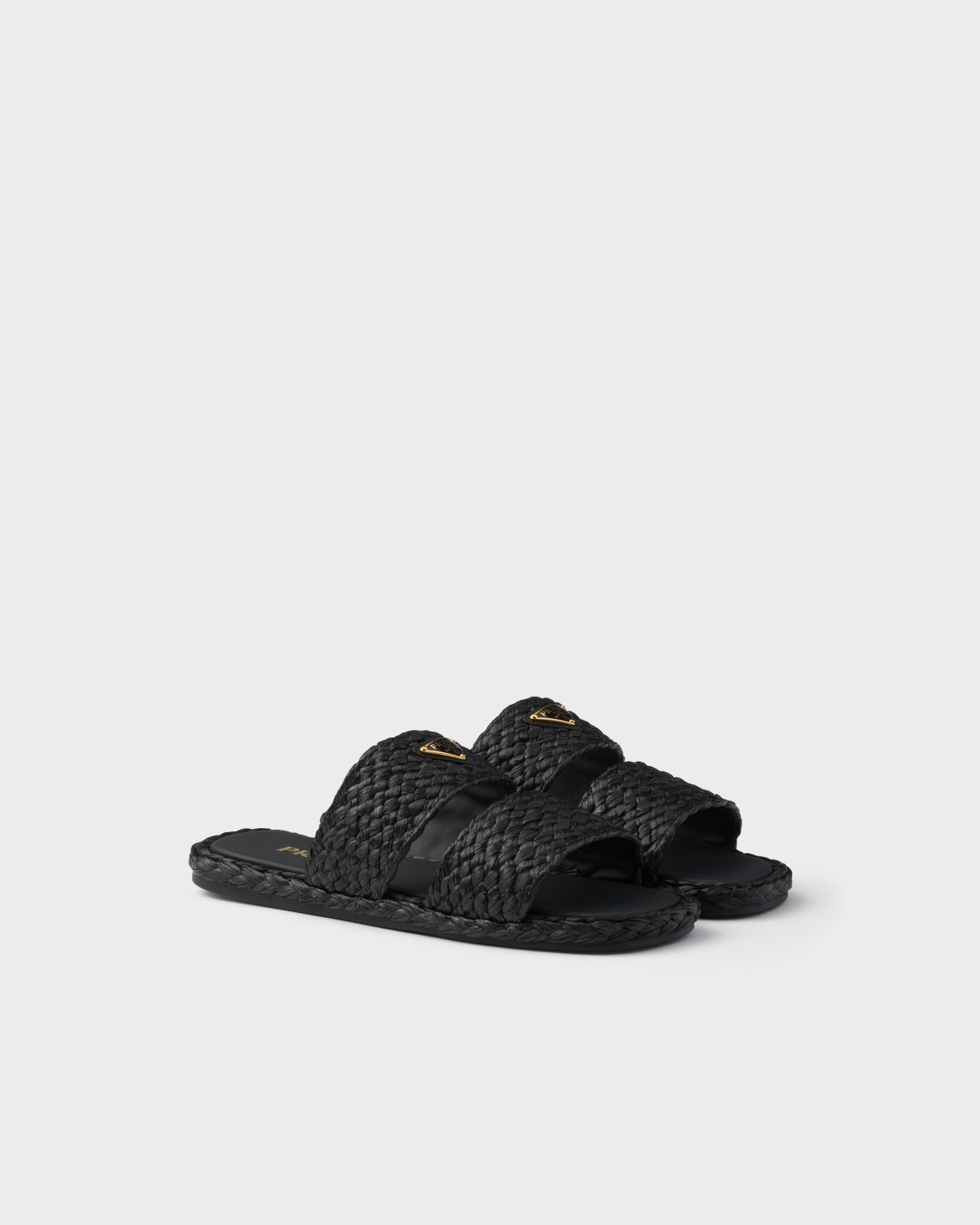 Prada Raffia Slides Black