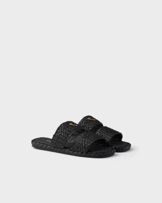 Prada Raffia Slides Black