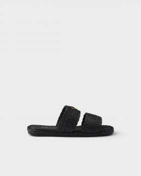 Prada Raffia Slides Black