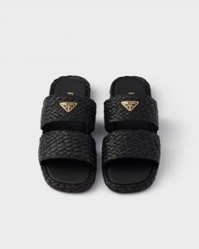 Prada Raffia Slides Black
