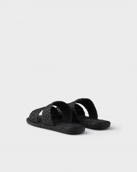 Prada Raffia Slides Black