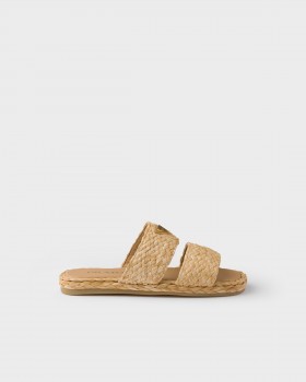 Prada Raffia Slides Natural