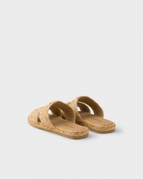 Prada Raffia Slides Natural
