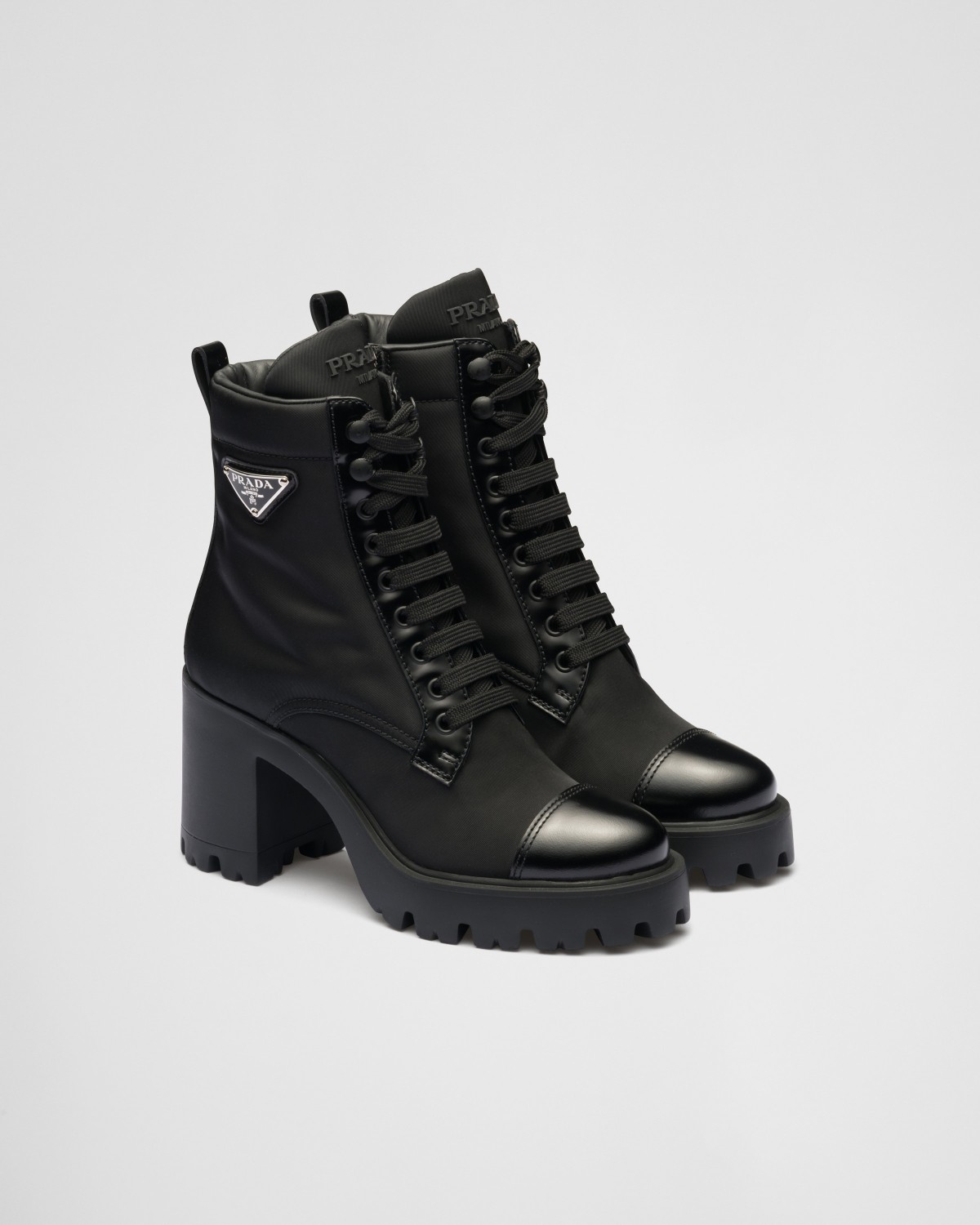Prada Re-nylon And Leather Booties Black